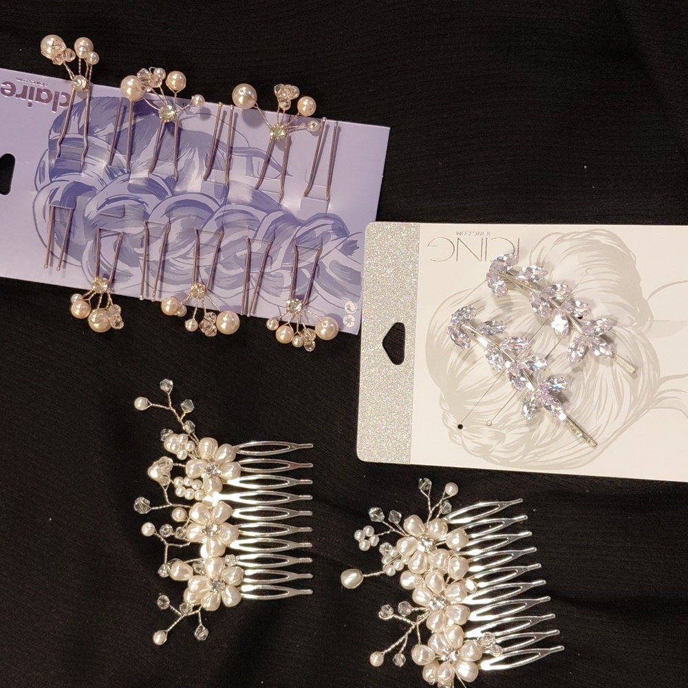 Icing Crystal Leaf Hair Clips And Pearl And Rhinstone Hair Pins